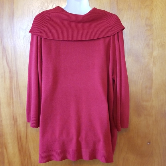 Red Cowl Neck Sweater,  3X - Picture 2 of 7